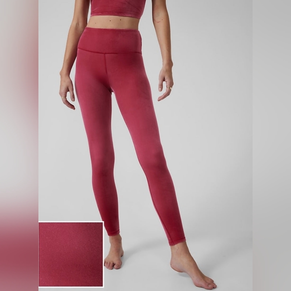 Athleta Elation Velvet Women's Dark Pink High-Waisted Leggings Size M